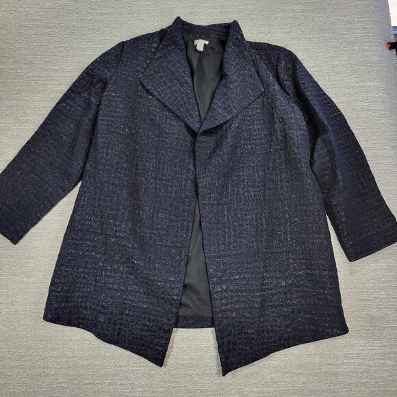 Chicos Jacquard Jacket Womens XL Smoke Gray Textured Long Line Open Front Draped - Picture 1 of 14